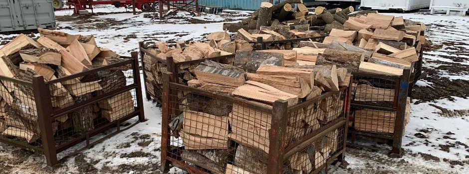 Bins of hardwood firewood getting ready to be delivered King Township.