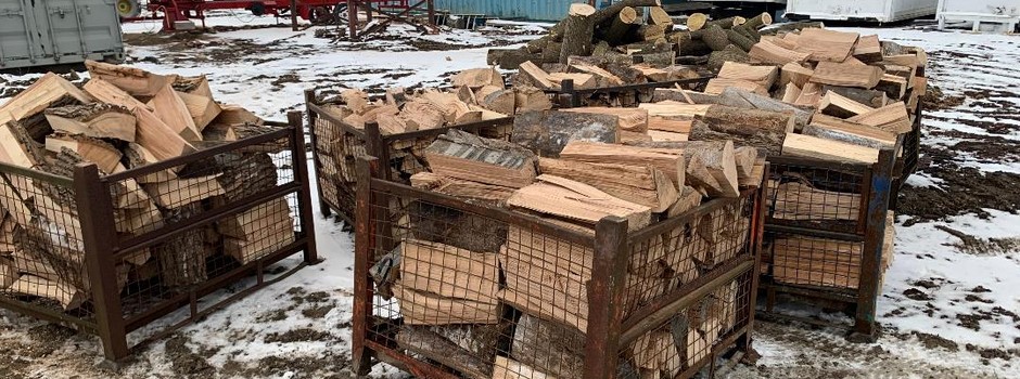 Bins of hardwood firewood getting ready to be delivered Markham.